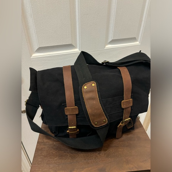 SC COTTON Messenger Crossbody Canvas Leather Bag 20x16” - Picture 2 of 14